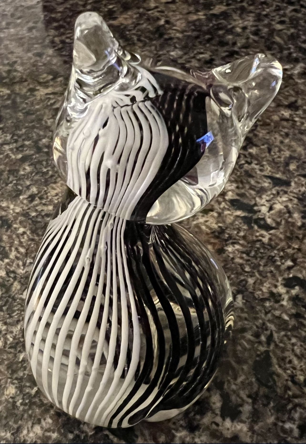 Murano Style Art Glass Cat Figurine Black White Striped Handblow - photo 3
