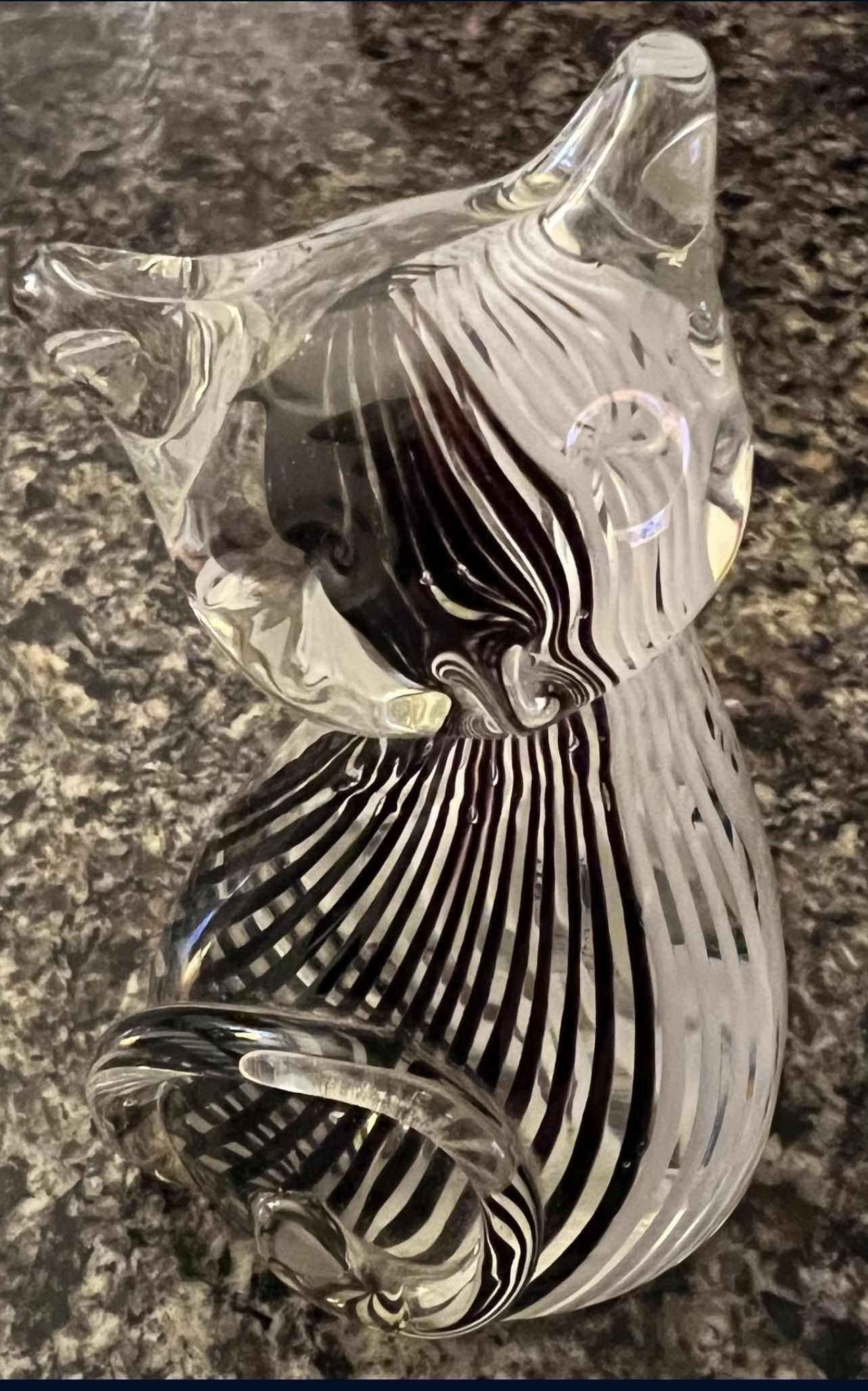 Murano Style Art Glass Cat Figurine Black White Striped Handblow - photo 4