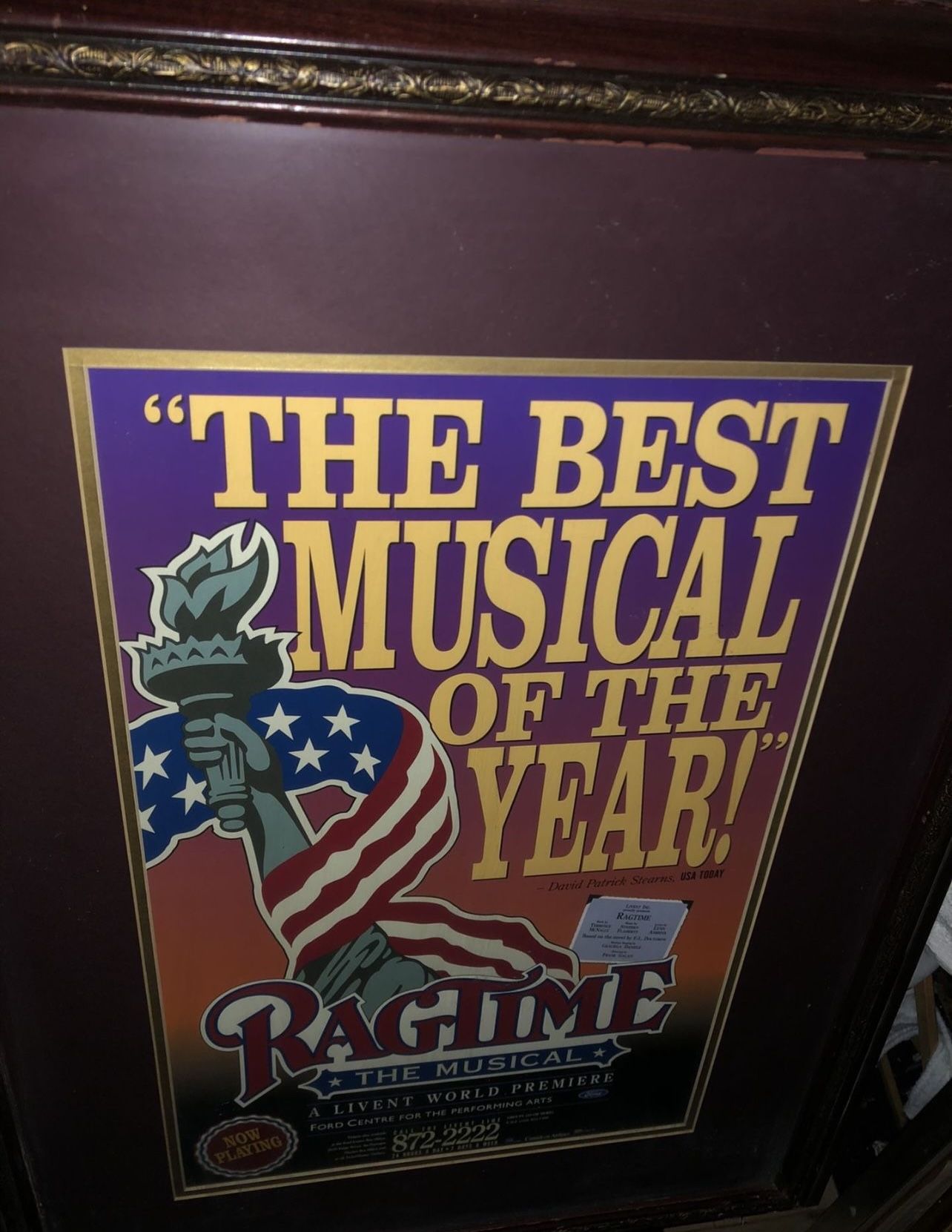Ragtime Musical Theater Broadway Window Card Poster Frame 25" x - photo 2
