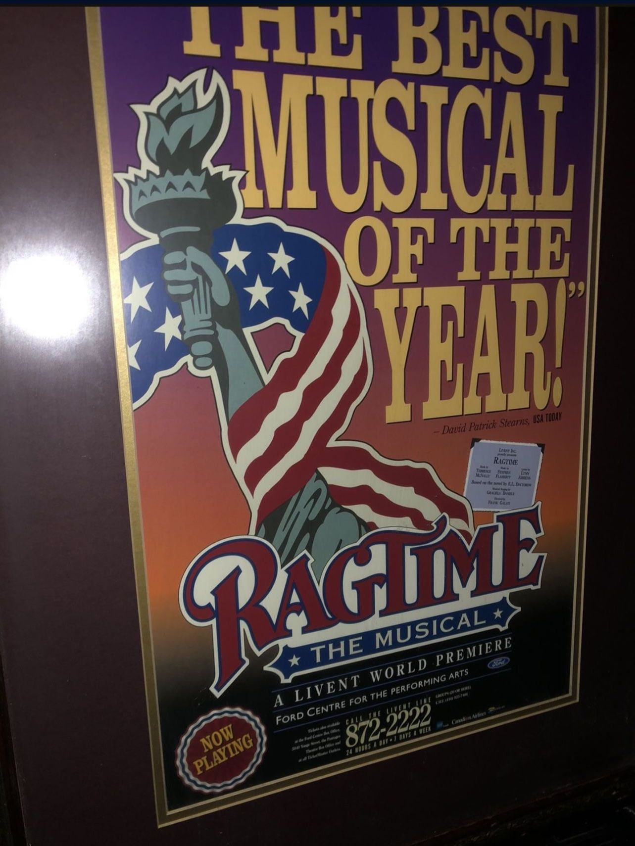 Ragtime Musical Theater Broadway Window Card Poster Frame 25" x - photo 3