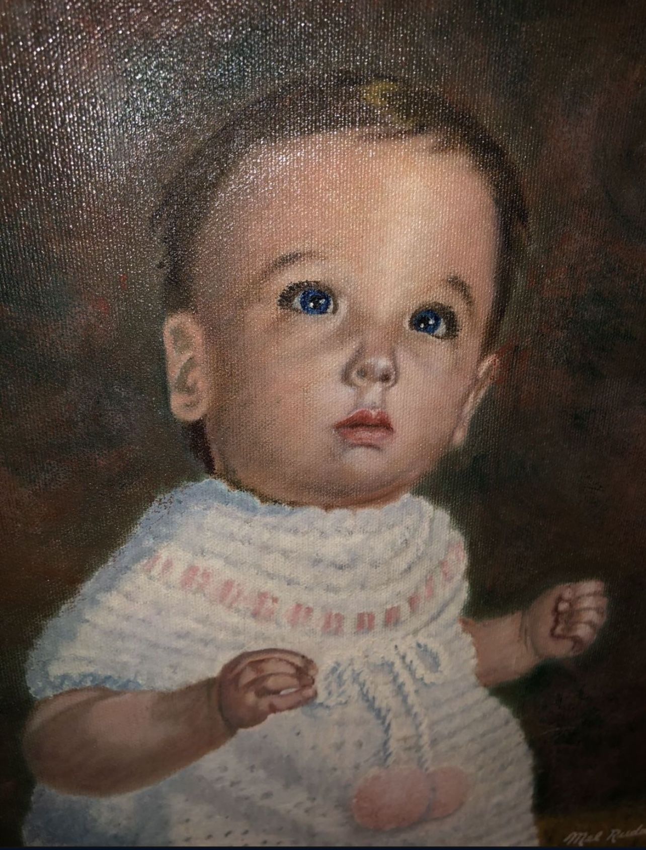 Cute Baby Oil On Canvas Framed Portrait - photo 2