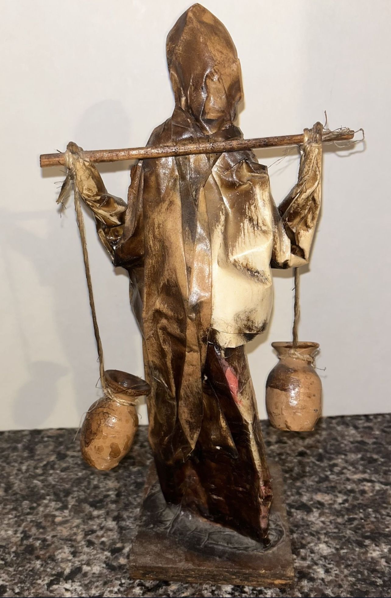 Vintage Mexican Folk Art Older Lady Carrying Water Jugs - photo 3