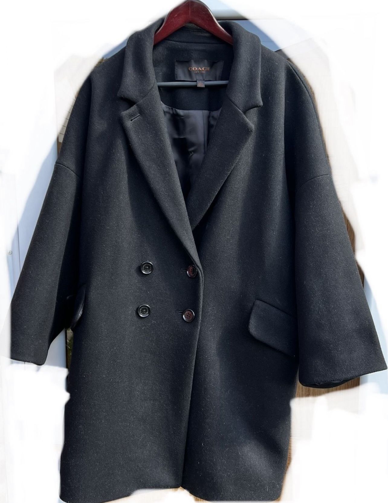 $495 Coach Women's Black Double Breasted Wool Coat - XL-Classic - photo 2