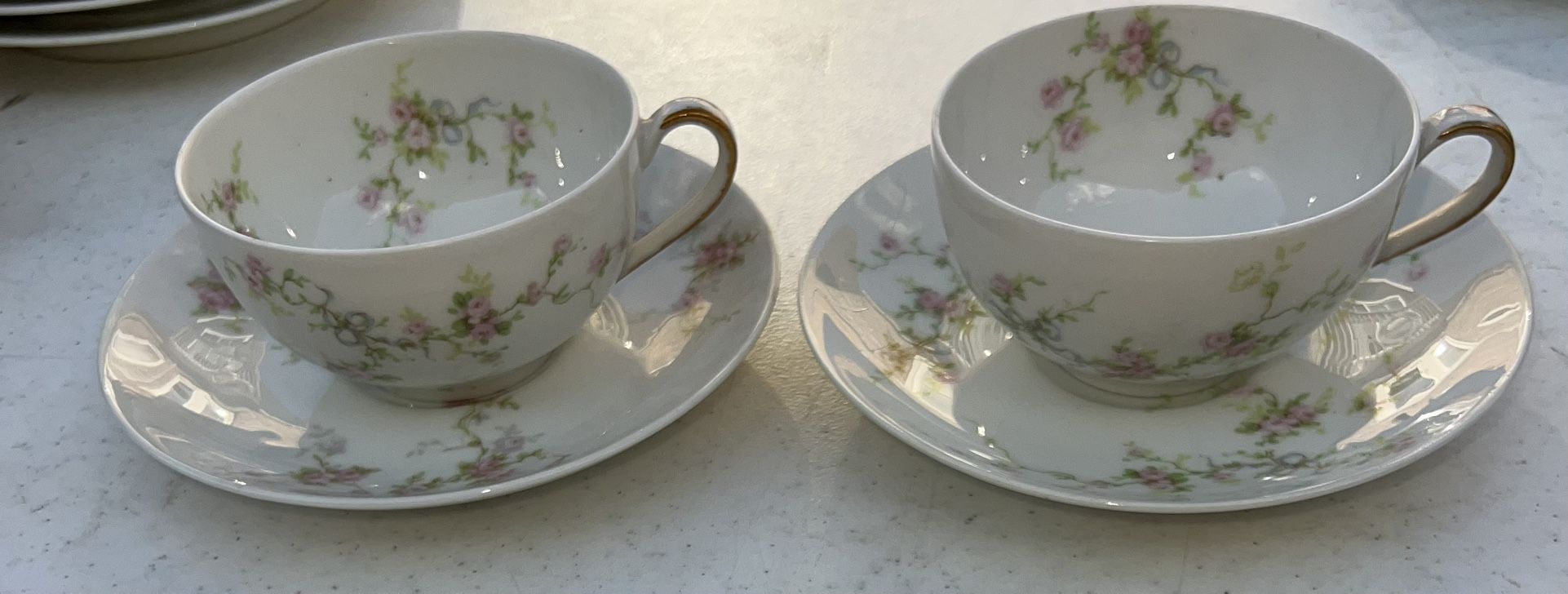 2 Antique Theodore Haviland Coffee Tea Cups & Saucers