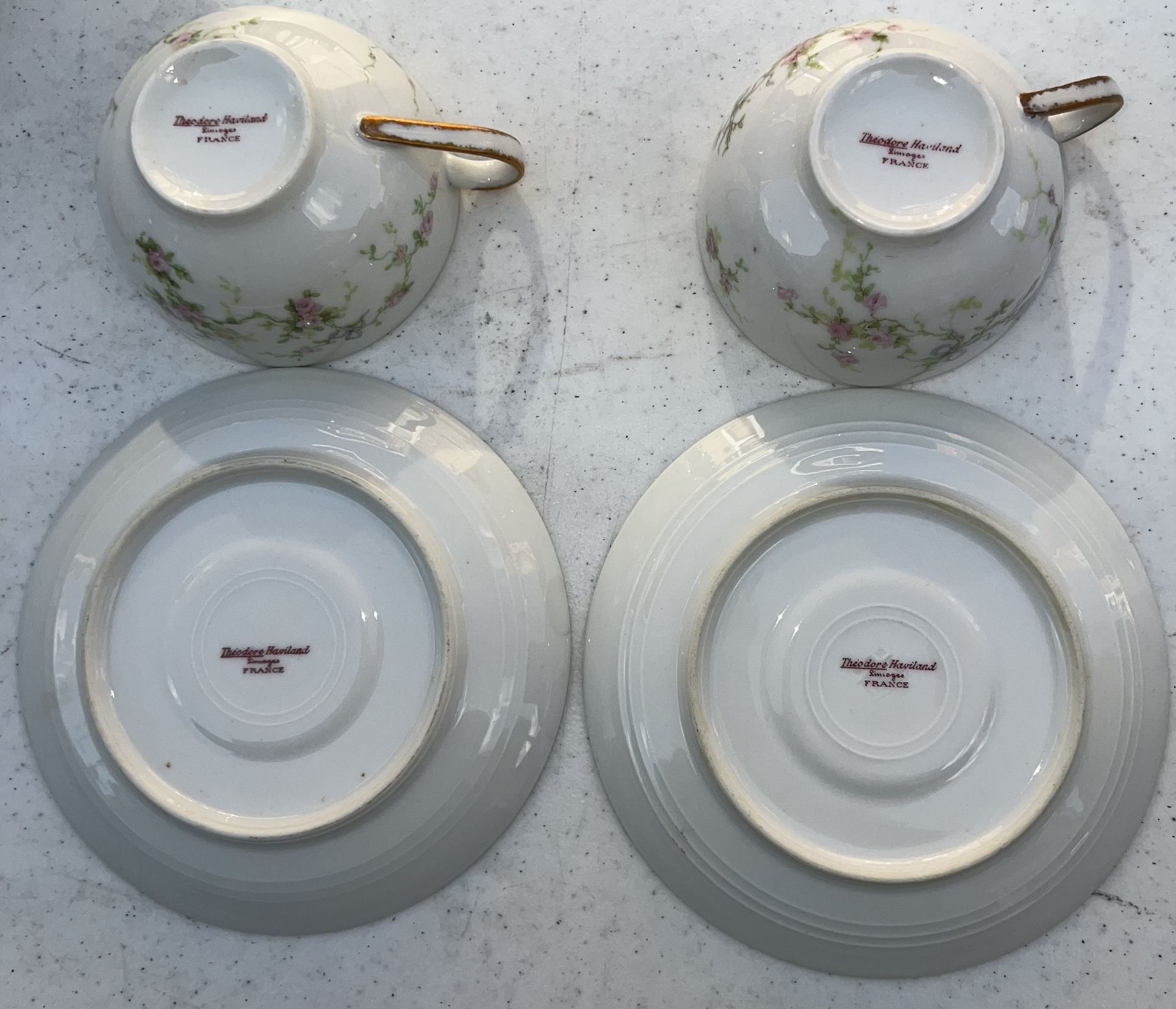 2 Antique Theodore Haviland Coffee Tea Cups & Saucers - photo 3