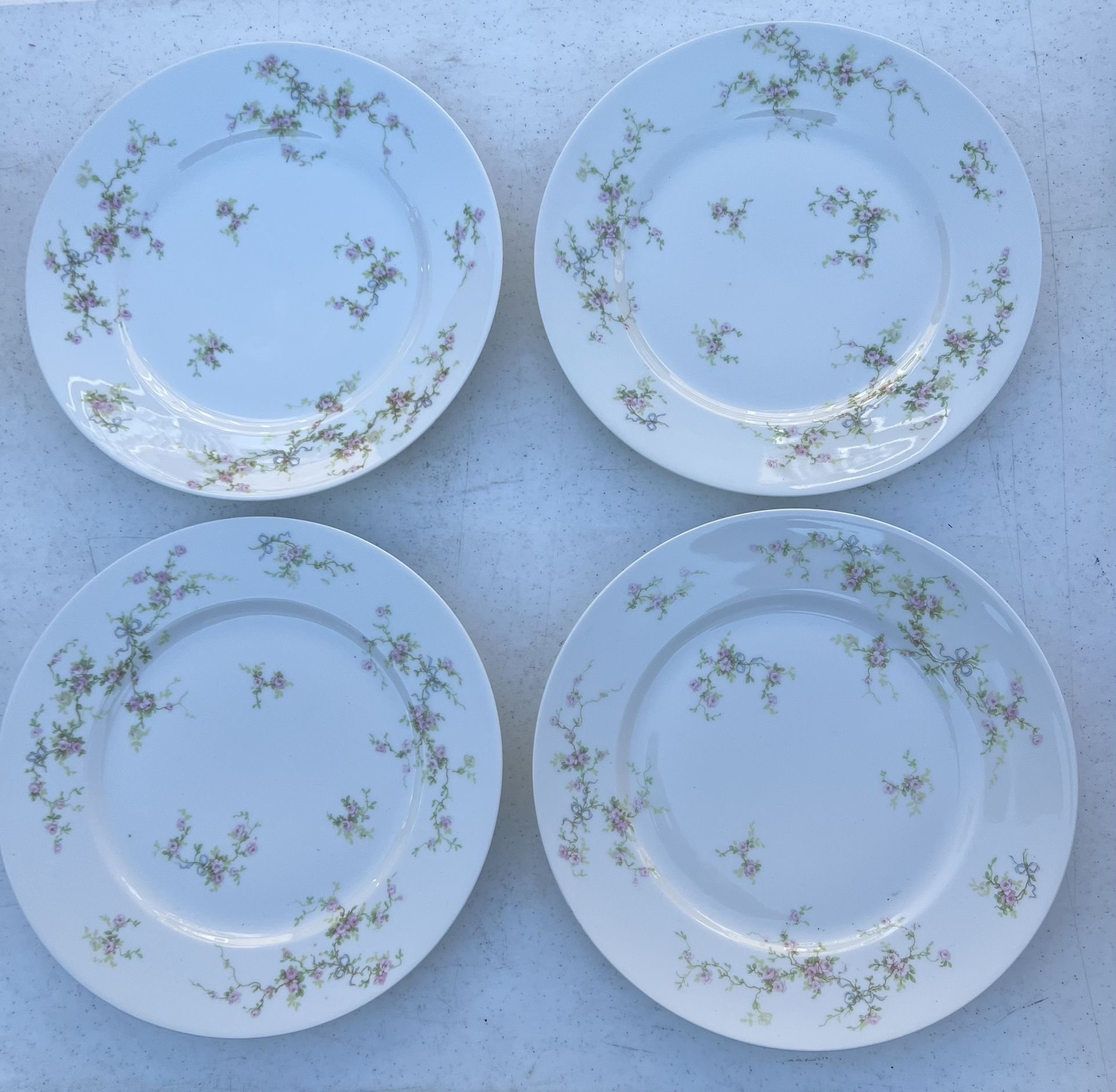 4 Antique Haviland Limoges Dinner Plates - Pink Floral