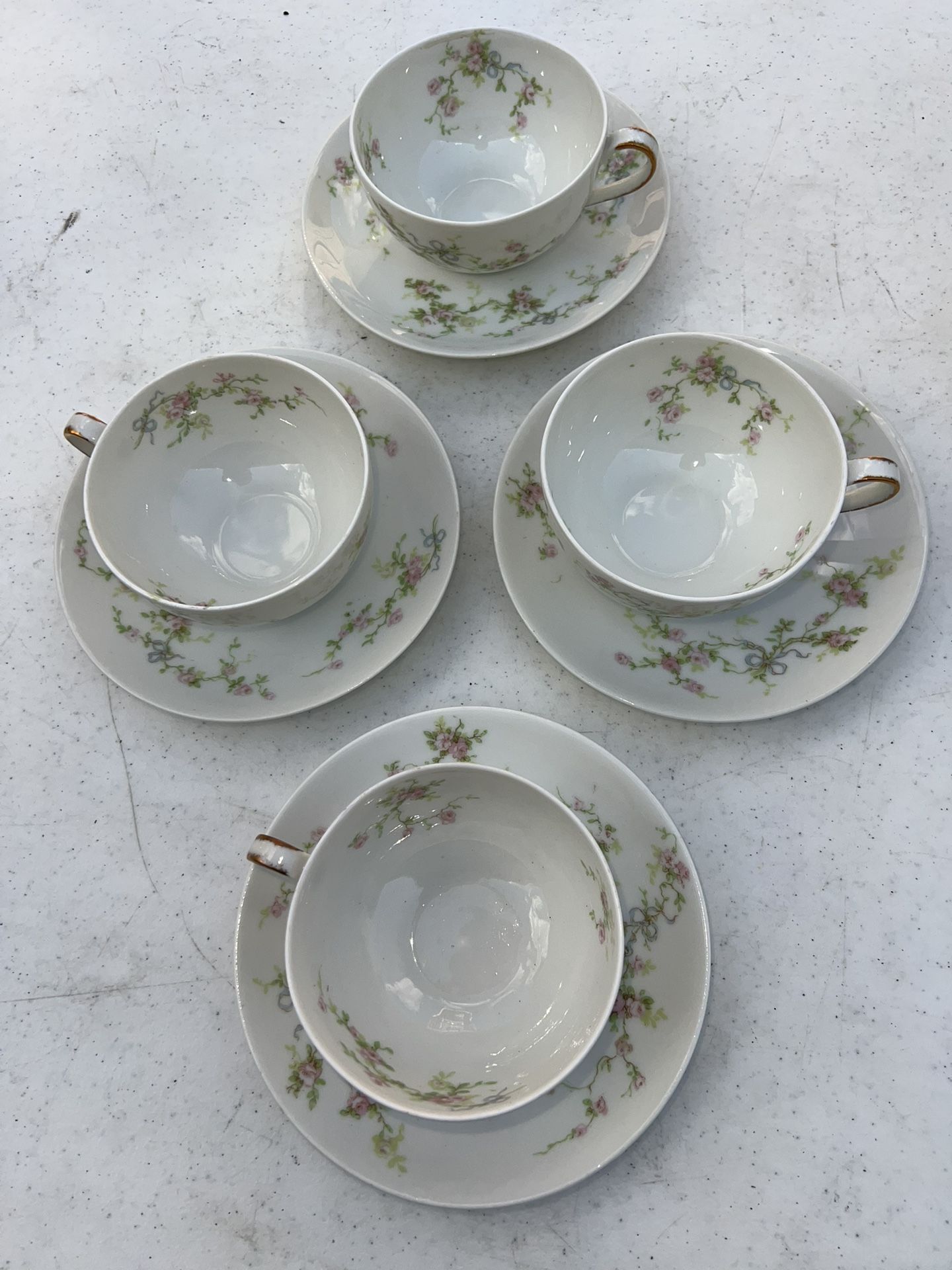 4 Antique Theodore Haviland China Cups & Saucers