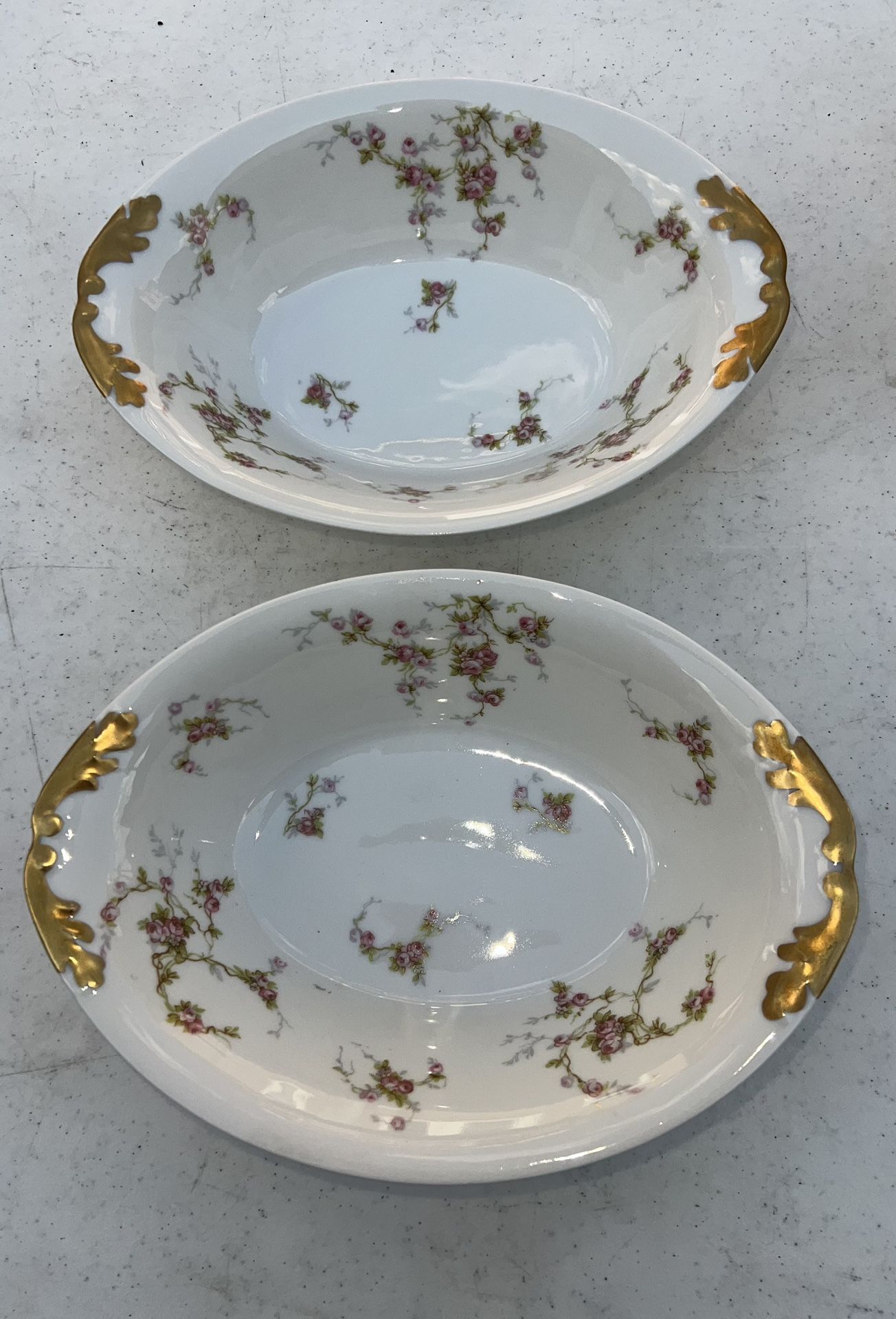 2 Limoges France Serving Bowls Gold Ends 9 3/8" x 6 3/4"