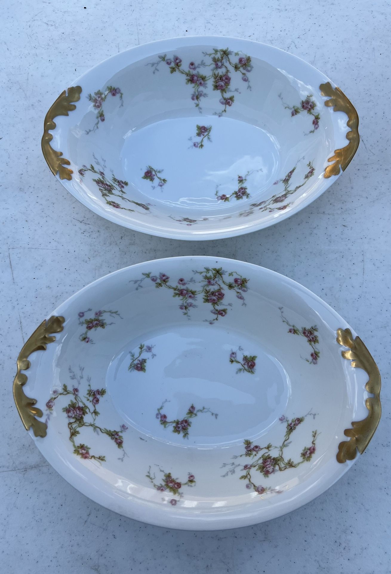 2 Limoges France Serving Bowls Gold Ends 9 3/8" x 6 3/4" - photo 2