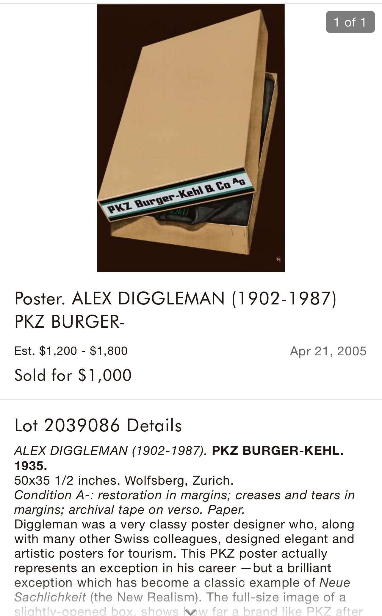 Alex Diggleman PKZ Burger-Kehl Poster 1935 - photo 5