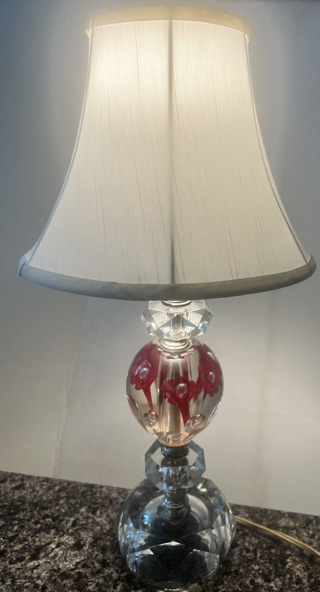 Vintage St. Clair Pink Floral Art Glass Paperweight Lamp 1950s