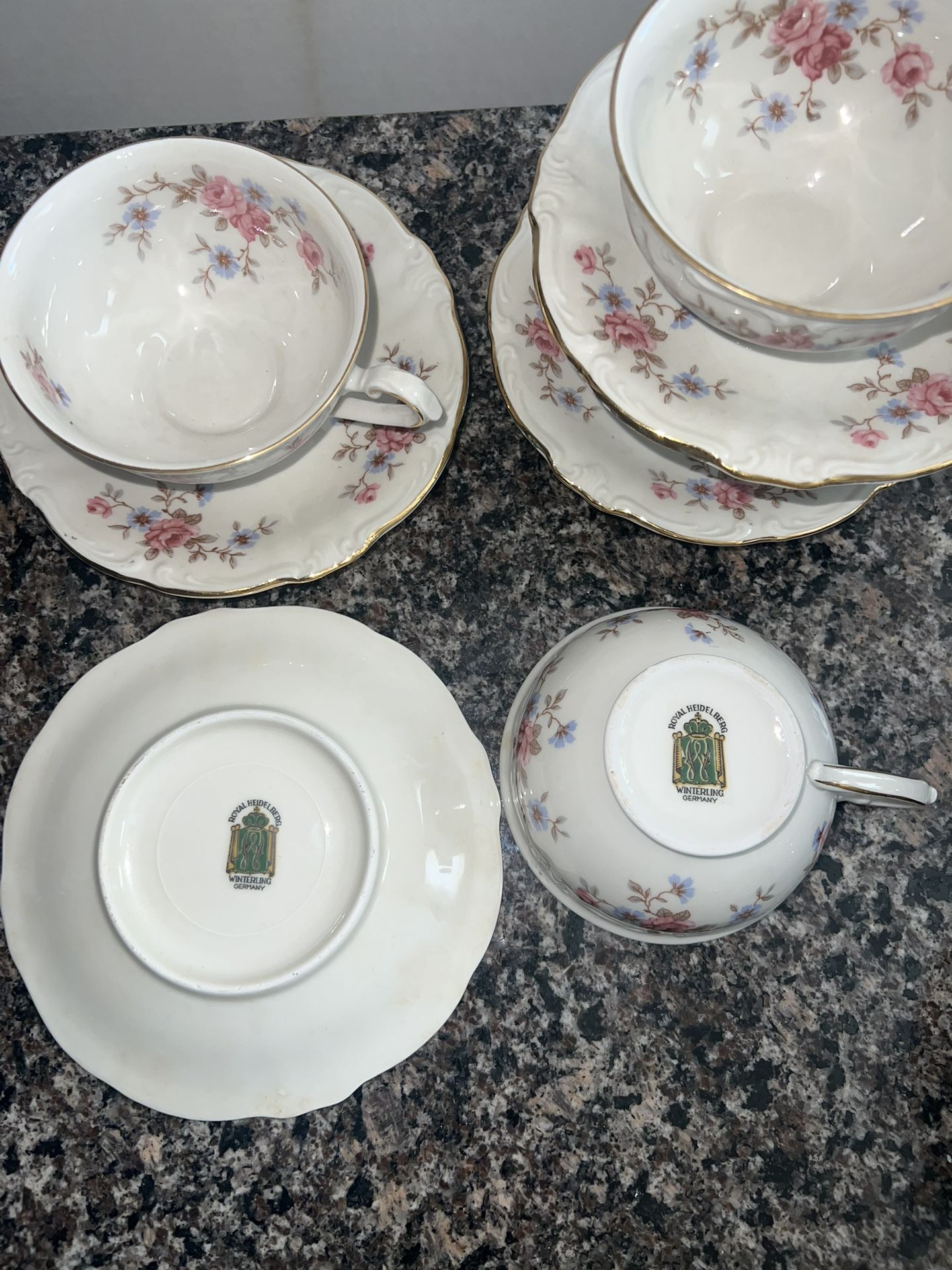 2 Royal Heidelberg Winterling Floral Coffee/Tea Cups & Saucers - photo 5