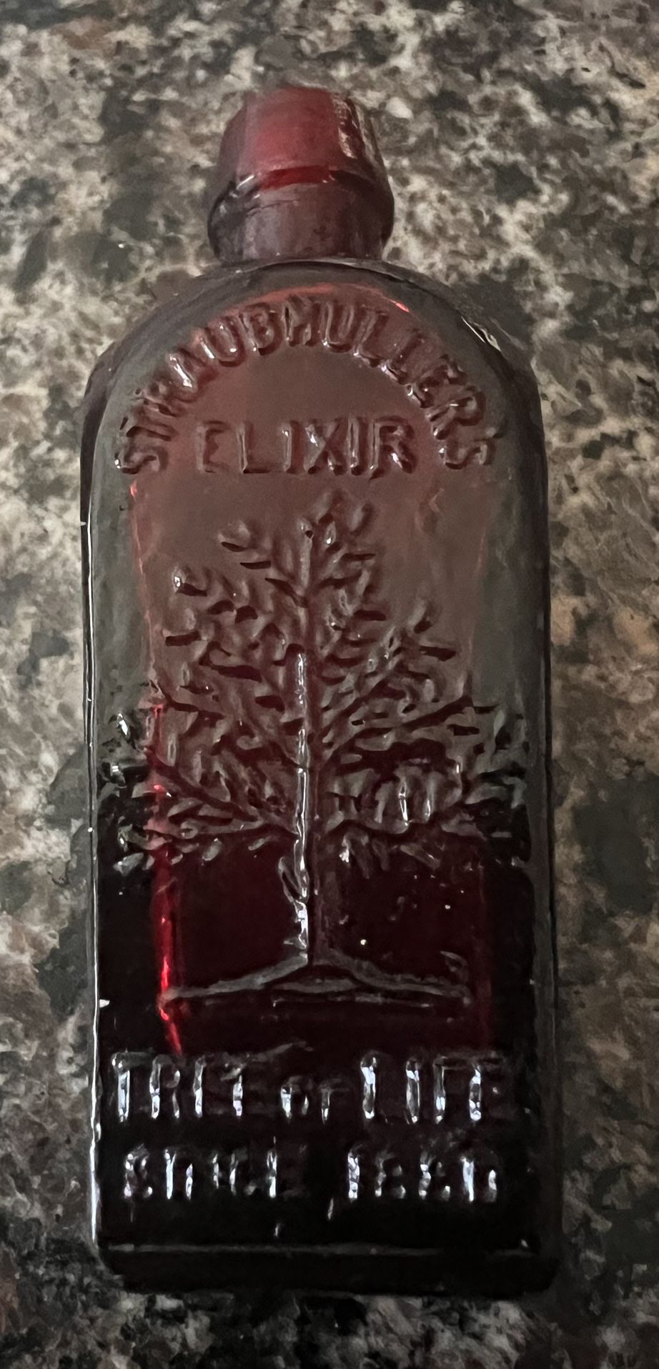 Vintage Wheaton Straubmuller's Elixir Tree of Life Ruby 3" Coffi