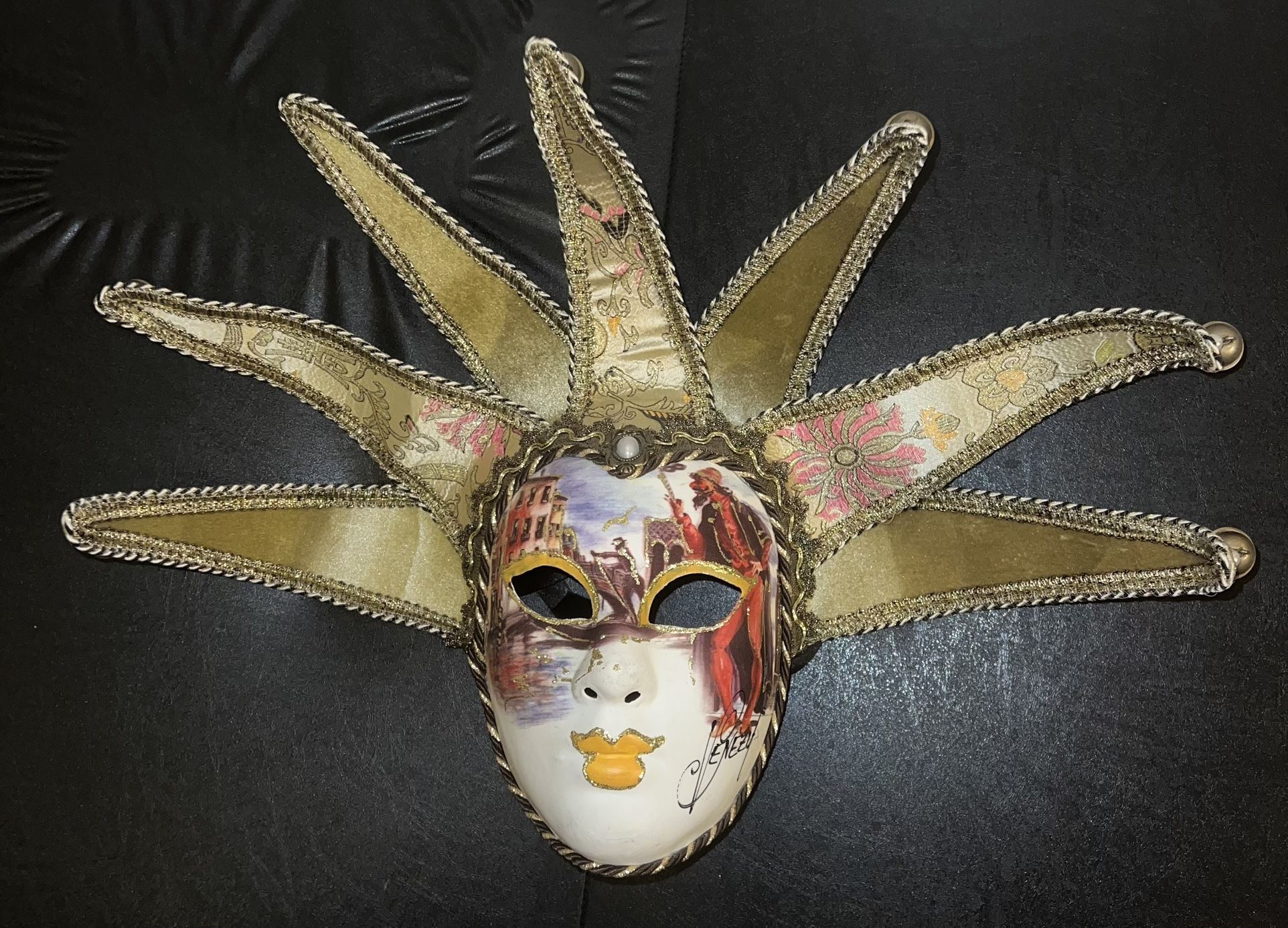 Vintage Venetian Carnival Jester Mask Handmade Signed Wall Decor