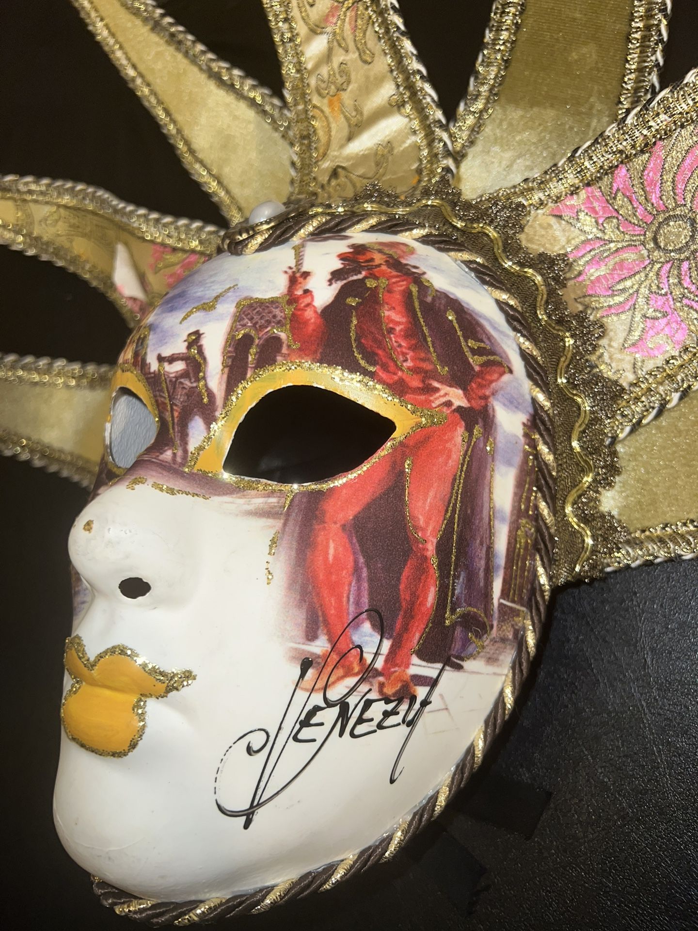 Vintage Venetian Carnival Jester Mask Handmade Signed Wall Decor - photo 3