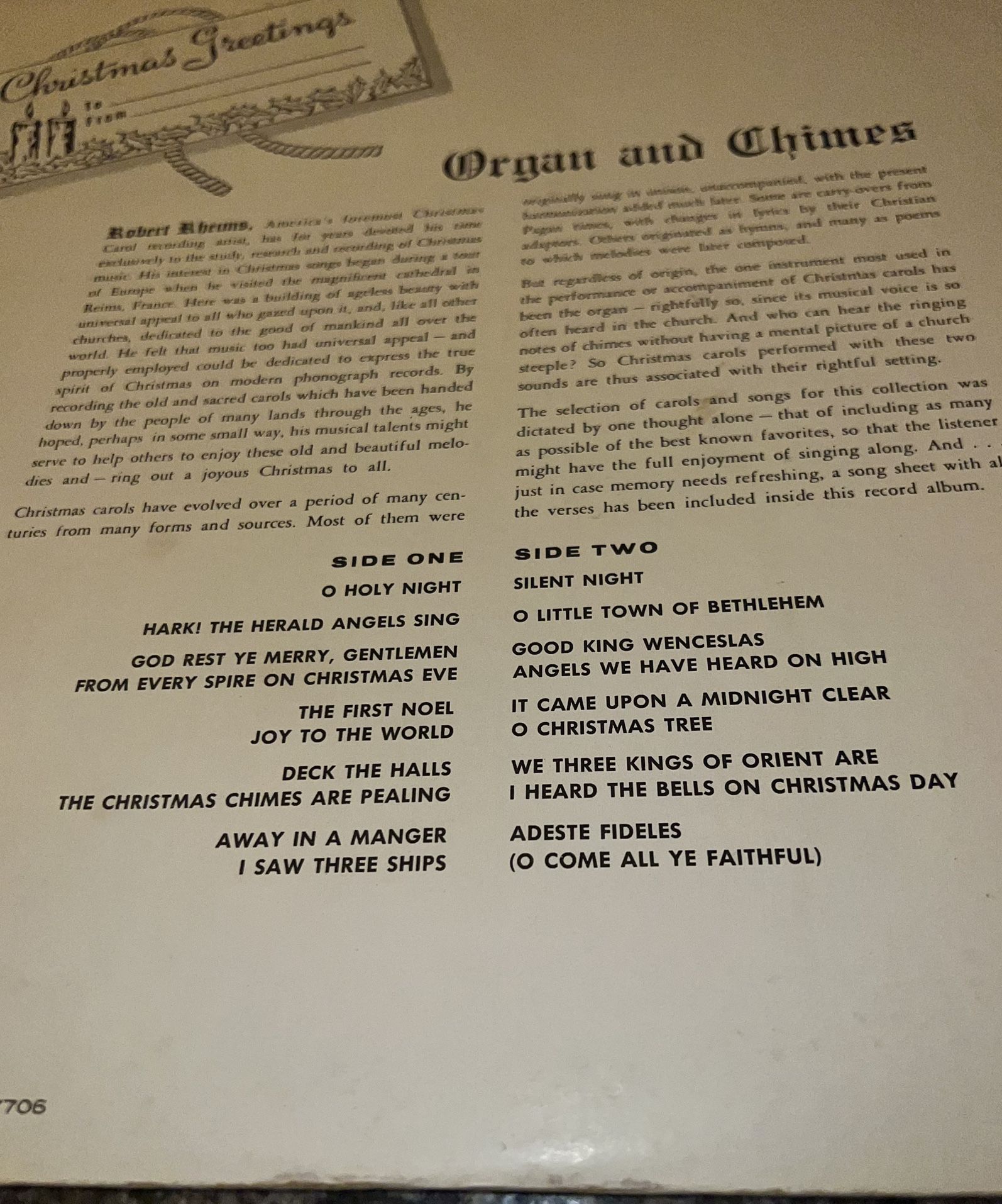 "MERRY CHRISTMAS in CAROLS" Organ Chimes - Robert Rheims 1962 RE - photo 3