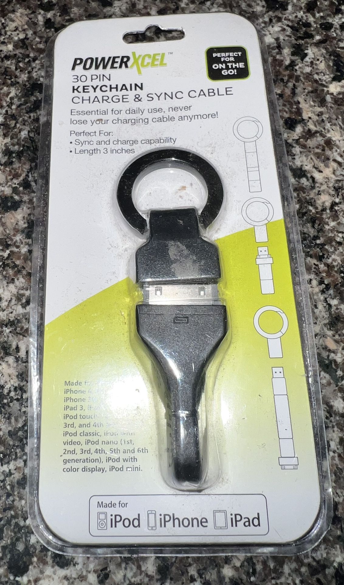 POWER XCEL 30 PIN KEYCHAIN CHARGE / SYNC CABLE for iPod, iPhone,