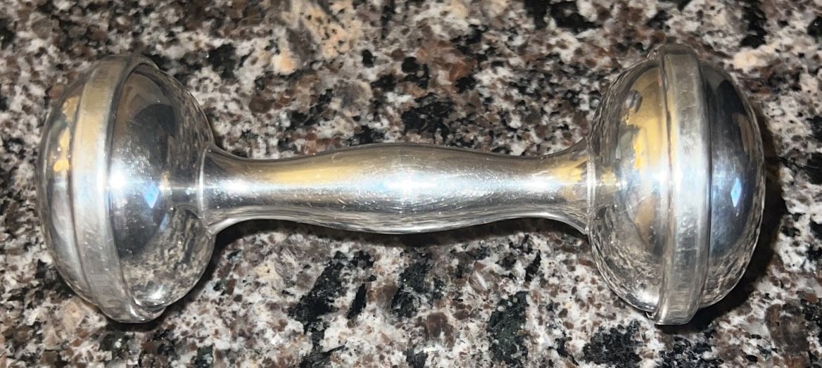 Vintage Silver Tone Dumbbell Baby Rattle - photo 2
