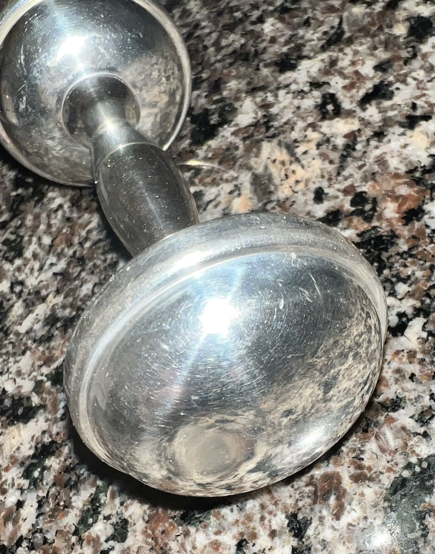 Vintage Silver Tone Dumbbell Baby Rattle - photo 4