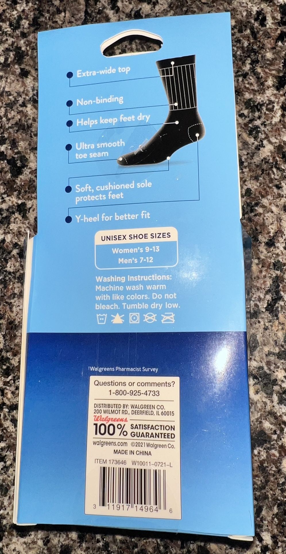 Walgreens Diabetic Dress Socks Unisex Crew (2 Pairs) M 7-12/W 9- - photo 2