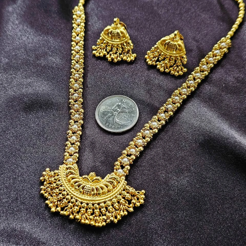 Vintage Indian Gold Tone Temple Necklace Jhumka Earrings Bridal - photo 2