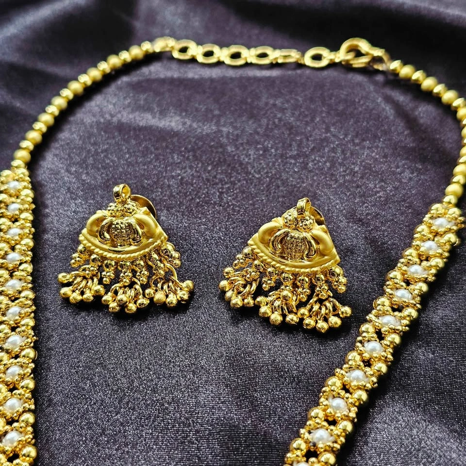 Vintage Indian Gold Tone Temple Necklace Jhumka Earrings Bridal - photo 4