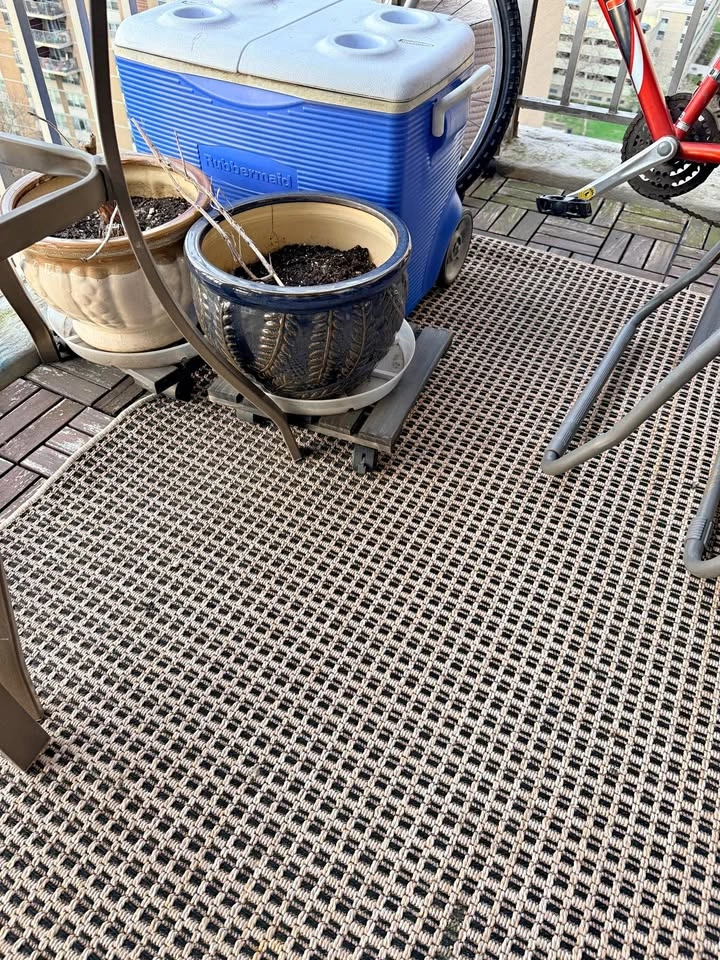 Outdoor Woven Black and Tan Rug