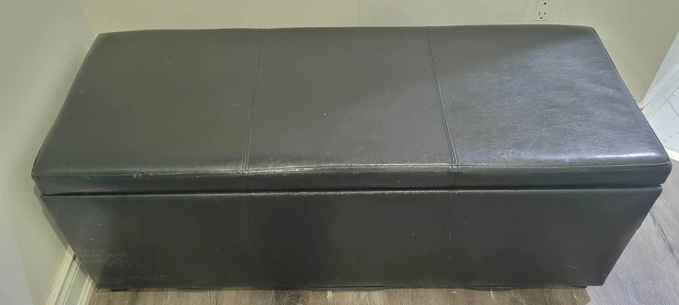 Large storage ottoman bench in black faux leather - photo 2