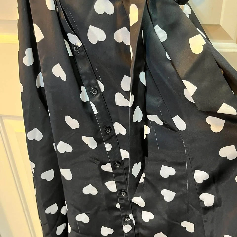 NWOT Kate Spade Black Heart Print Puff Sleeve Midi Shirtdress - - photo 3