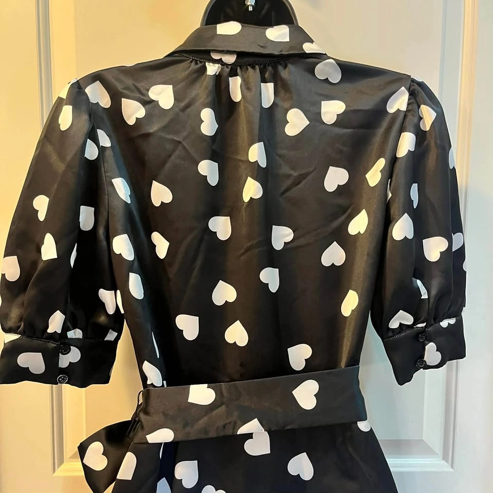 NWOT Kate Spade Black Heart Print Puff Sleeve Midi Shirtdress - - photo 5