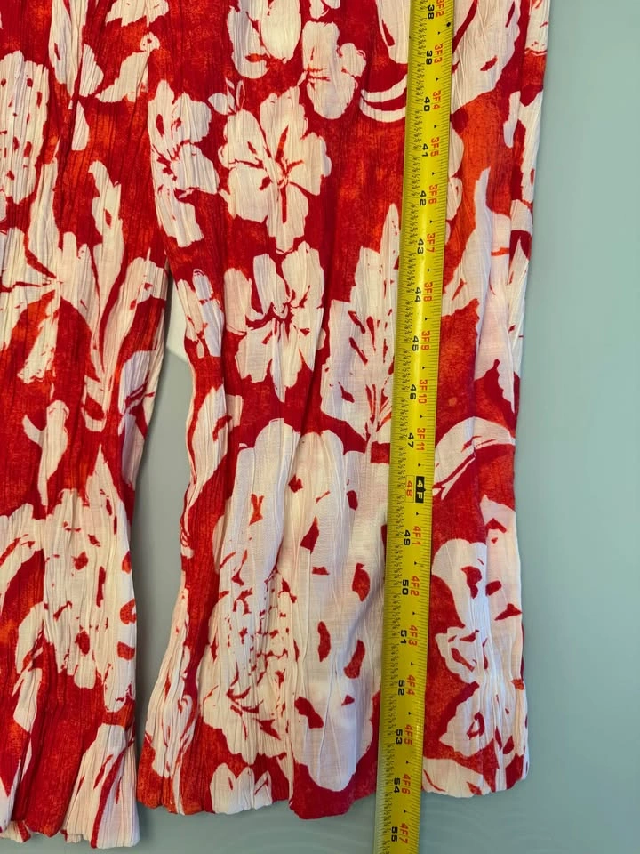 Mango Red & White Floral Wide Leg Jumpsuit XL Textured V-Neck - photo 5