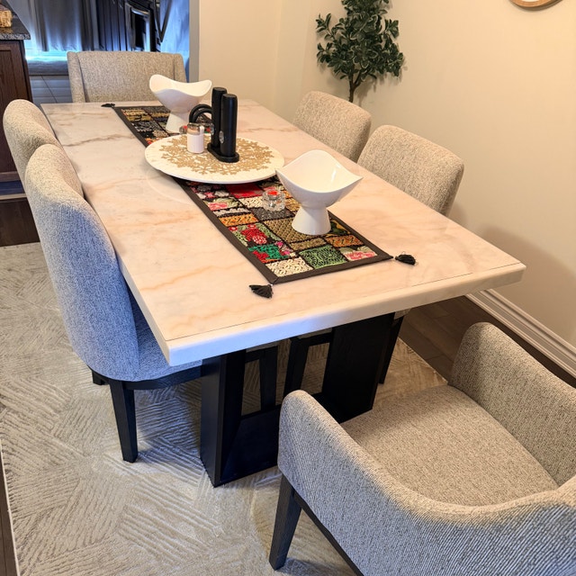 Real Marble Dining Table with 6 Ashley Burkhaus Chairs - photo 2