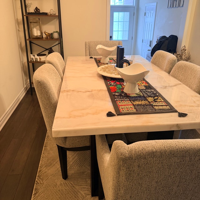 Real Marble Dining Table with 6 Ashley Burkhaus Chairs - photo 4