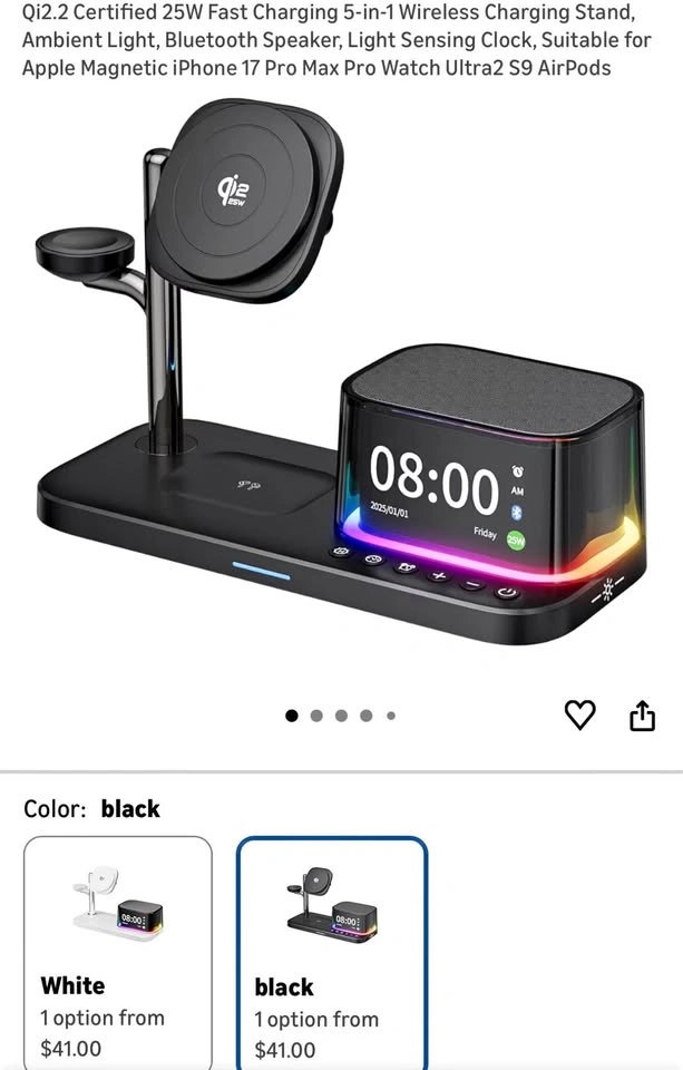 25W Fast Charging 5-in-1 Wireless Charger Stand