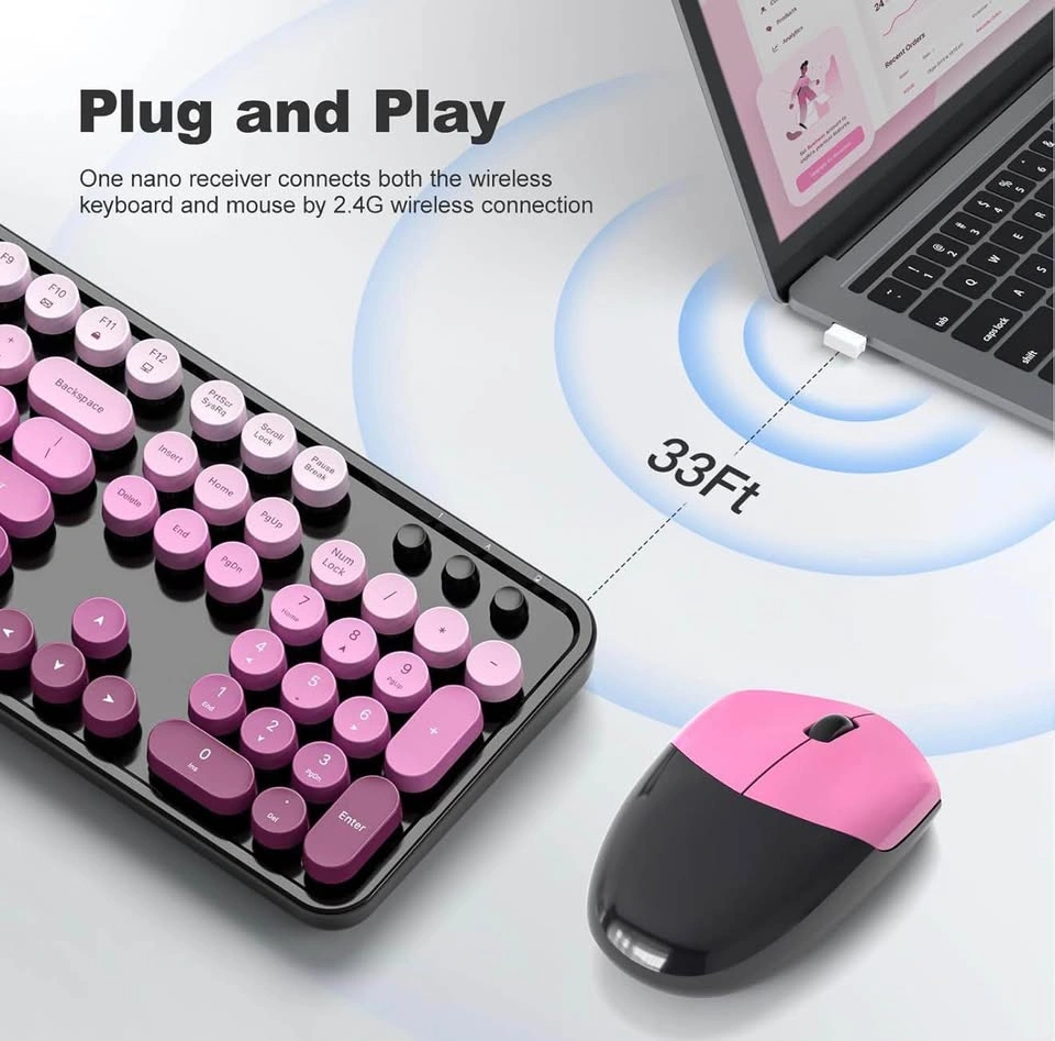 (New) Wireless Keyboard and Mouse Combo (Black Pink Gradient Col - photo 2