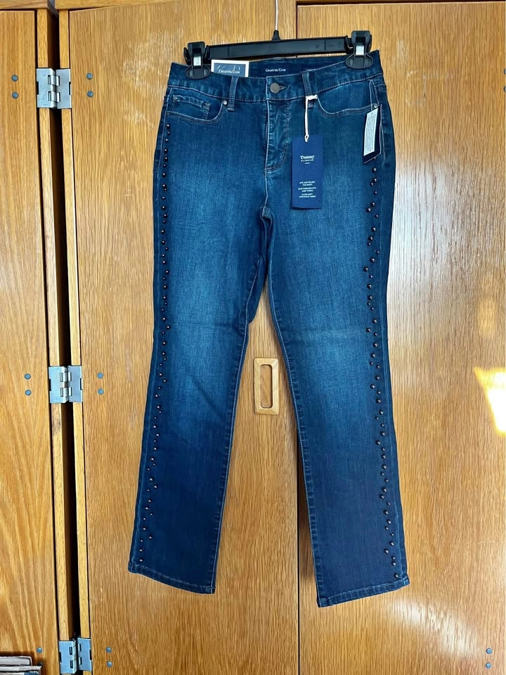 Charter Club Dark Blue Straight-Leg Jeans w/ Stud Detail Size 4P