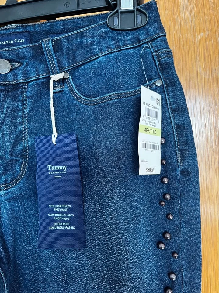 Charter Club Dark Blue Straight-Leg Jeans w/ Stud Detail Size 4P - photo 2