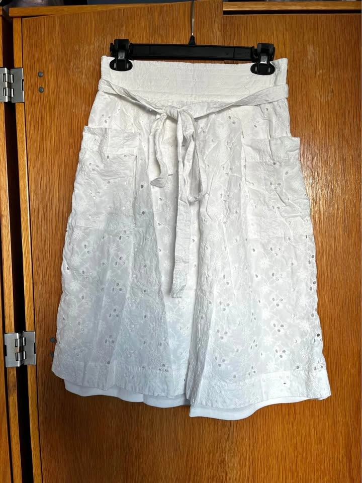 Jill Stuart White Laced Tie-Waist Skirt