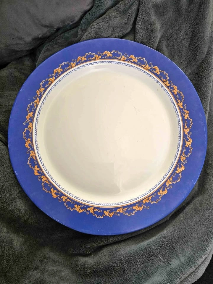 Large Vintage Arcopal France Serving Platter - Cobalt & Gold Vin