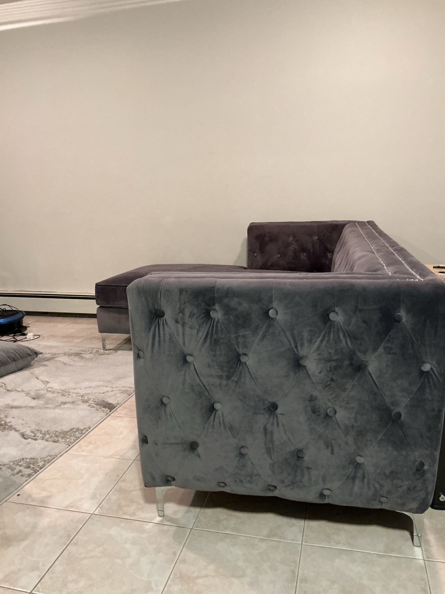 Dark Grey Velvet L-Shape Sectional Sofa - photo 2