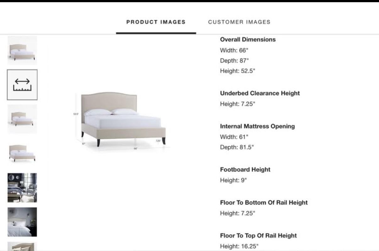Queen Bed Frame with Beige Fabric Headboard - Crate & Barrel