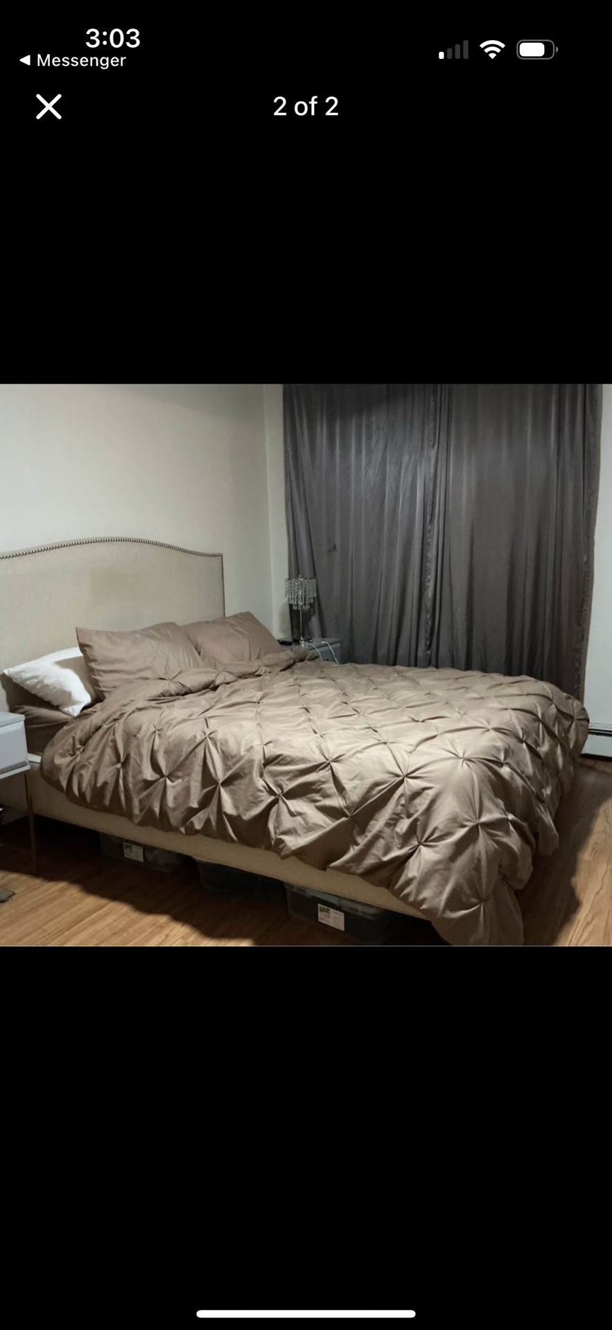 Queen Bed Frame with Beige Fabric Headboard - Crate & Barrel - photo 2