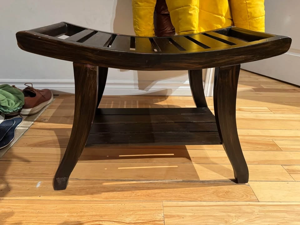 Dark Brown Wooden Slatted Bench Stool - photo 2