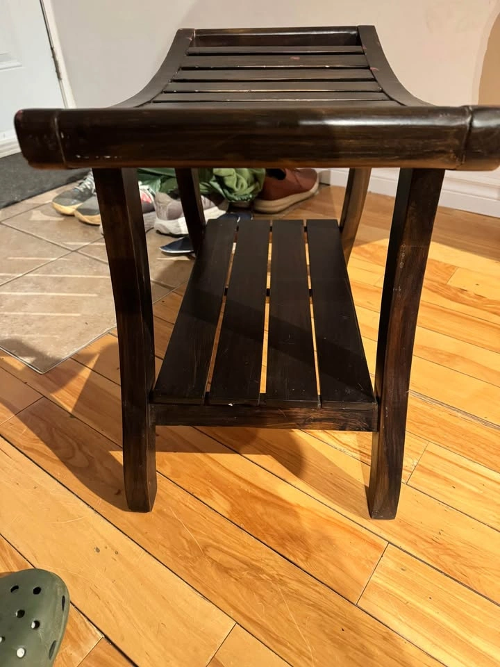 Dark Brown Wooden Slatted Bench Stool - photo 3