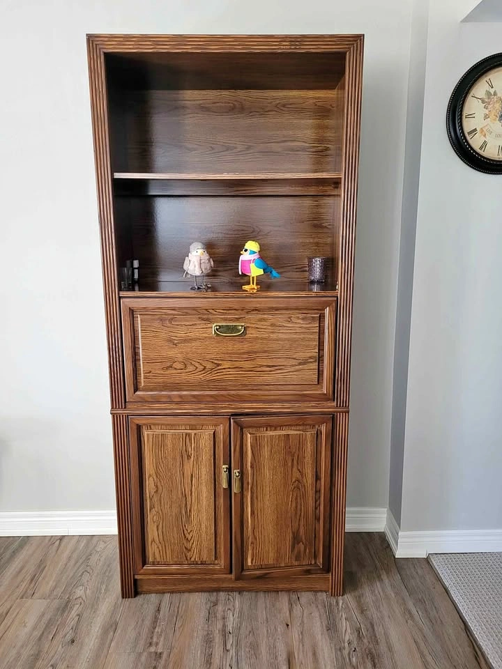 Dark Wood Bookcase with Hidden Bar