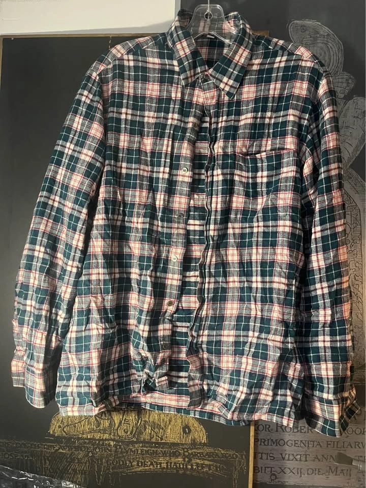 Vintage Forest Green / Red Cotton Flannel Plaid - Size Large - photo 3