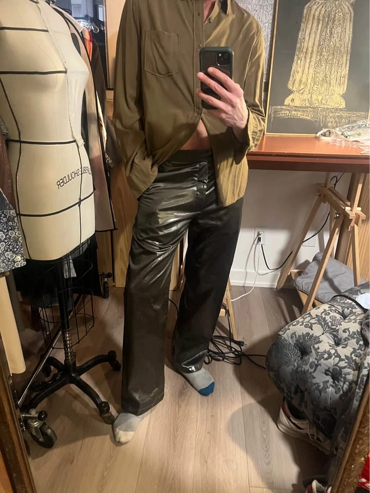 Martine Rose Men's Shiny Olive Green Trousers - photo 3