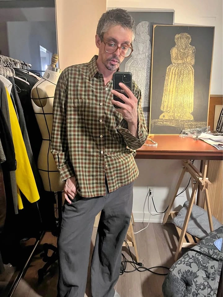 Vintage Deadstock Cotton/Wool Button Up Micro Plaid (L)