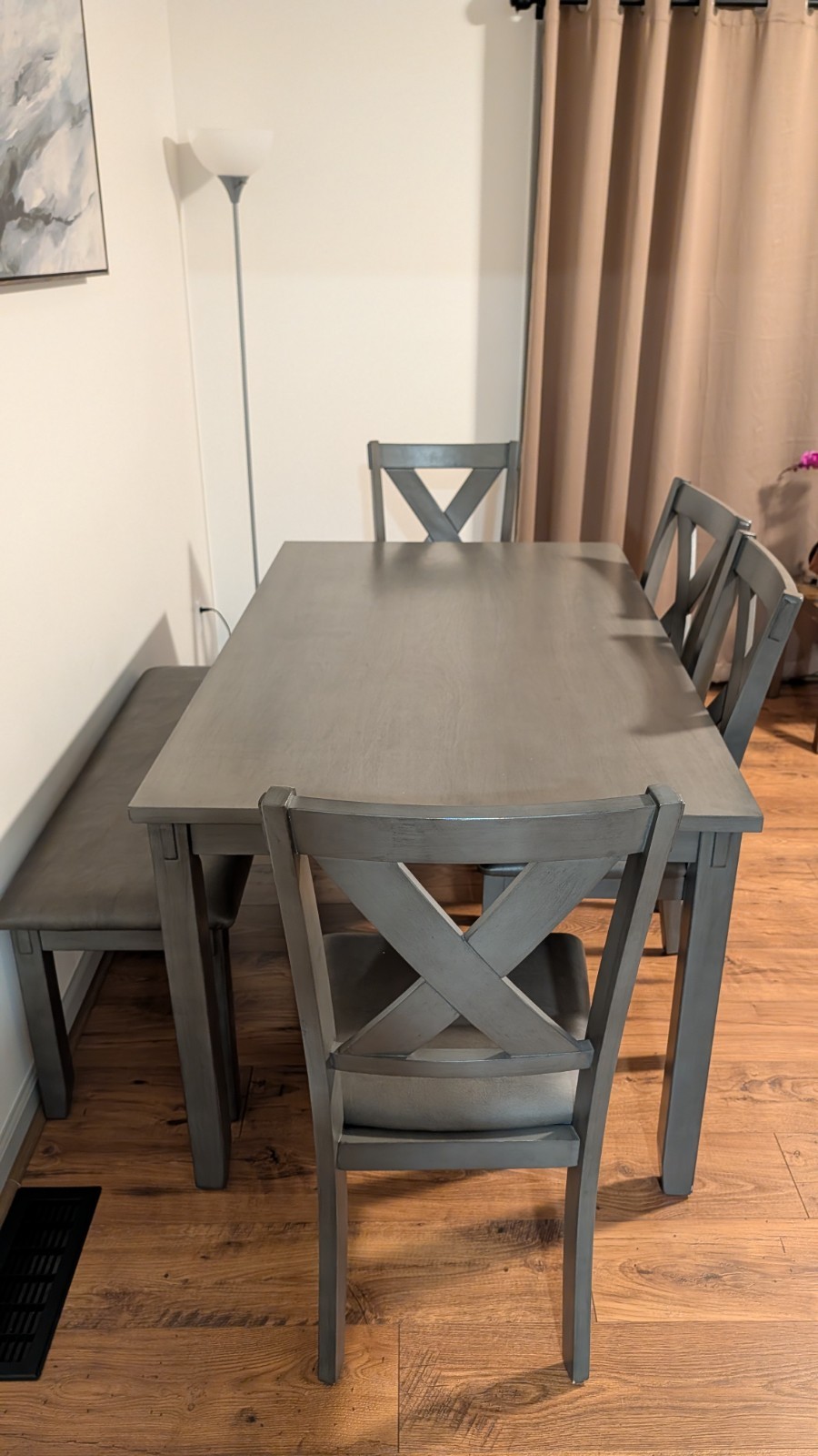 Gray Wood Dining Table Set with 4 Chairs, Bench, Seats 5 - photo 2