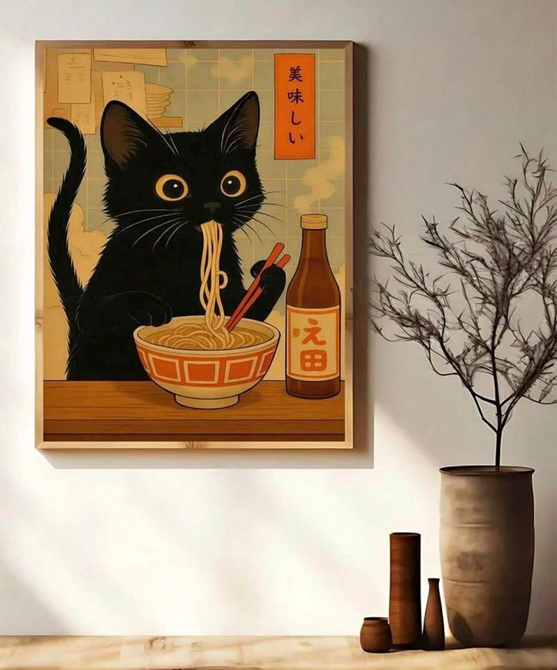 Japanese Anime Cat n Ramen Poster